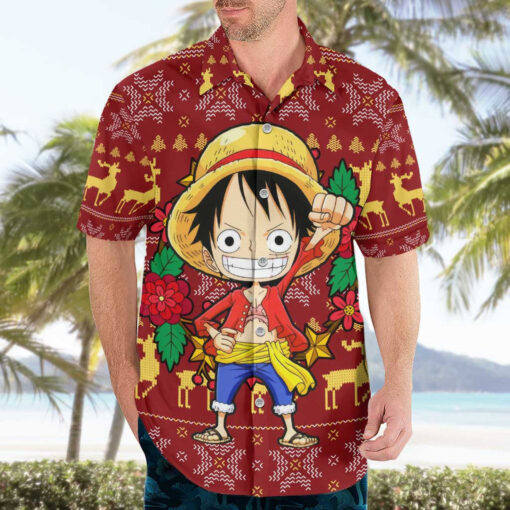 Chemise hawaïenne Luffy One Piece Noël Mix Anime – Image 3