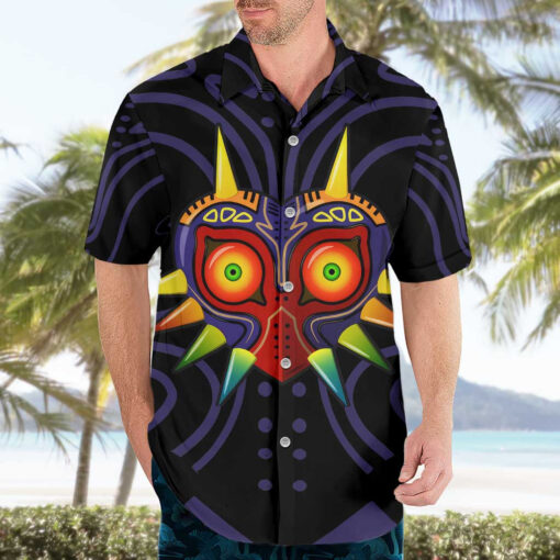 Chemise hawaïenne Masque de Majora Zelda style abstrait – Image 3
