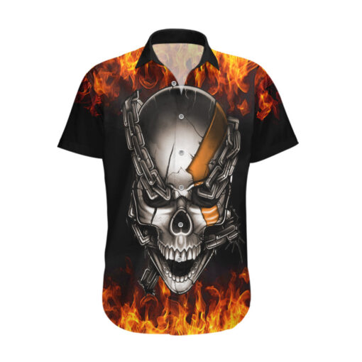 Chemise hawaïenne crâne métallique enfer enflammé