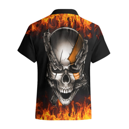 Chemise hawaïenne crâne métallique enfer enflammé – Image 2