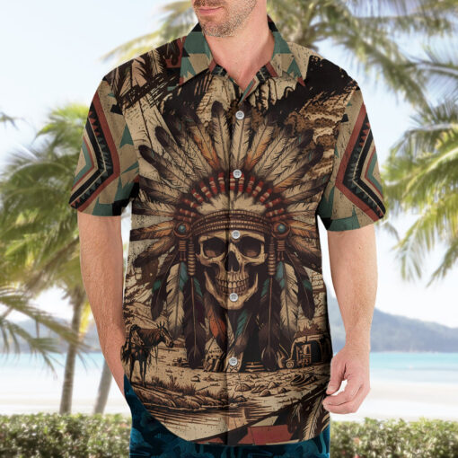 Chemise hawaïenne Crâne Amérindien Tribal – Image 3