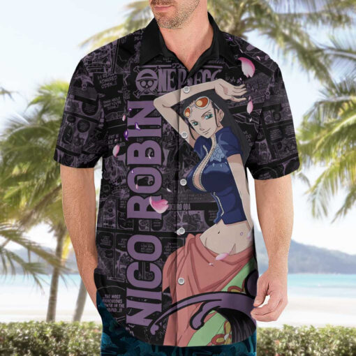 Chemise hawaïenne Nico Robin One Piece Anime Manga Mix Pattern – Image 3