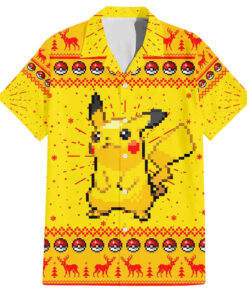 Chemise hawaïenne Pikachu Pokémon Pixel Noël