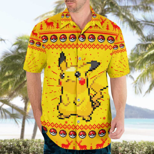 Chemise hawaïenne Pikachu Pokémon Pixel Noël – Image 3