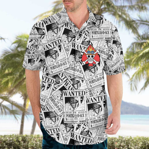 Chemise hawaïenne Portgas D. Ace Avis de recherche One Piece Anime – Image 3
