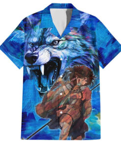 Chemise hawaïenne Princesse en colère Mononoke Studio Ghibli style psychédélique