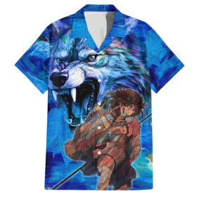 Chemise hawaïenne Princesse en colère Mononoke Studio Ghibli style psychédélique