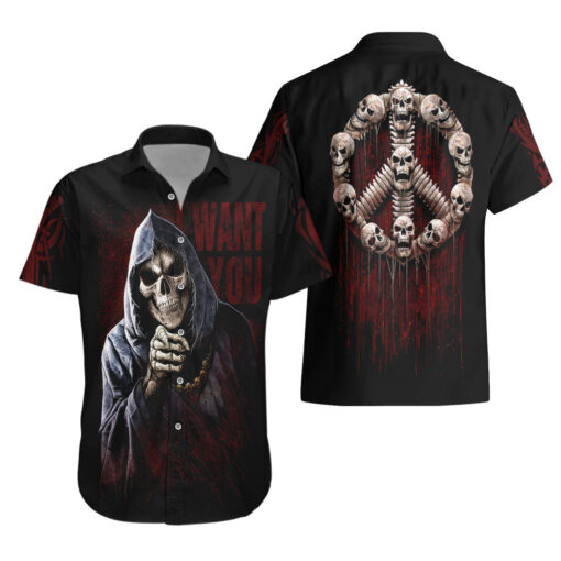 Chemise hawaïenne Faucheuse Skull ange de la mort paix – Image 3
