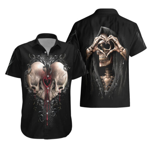 Chemise hawaïenne Faucheuse cœur étreinte éternelle unissant les âmes – Image 3