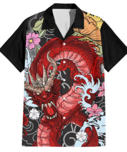 Chemise hawaïenne Dragon rouge art japonais