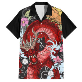 Chemise hawaïenne Dragon rouge art japonais