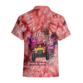 Chemise hawaïenne Jeep rouge tie-dye Toujours prendre la route panoramique