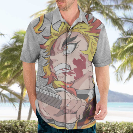 Chemise hawaïenne Rengoku Kyojuro Demon Slayer Anime – Image 3