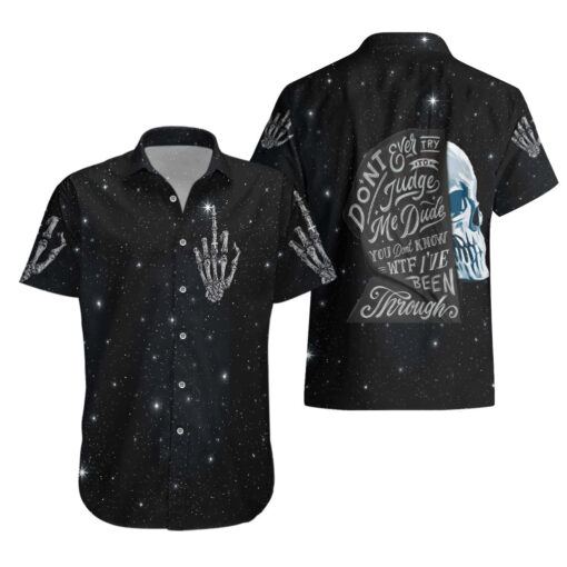 Chemise hawaïenne Crâne triste Ne me juge jamais mec – Image 3