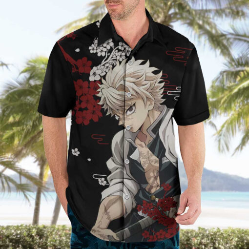 Chemise hawaïenne Sanemi Shinazugawa Demon Slayer anime Japon – Image 3