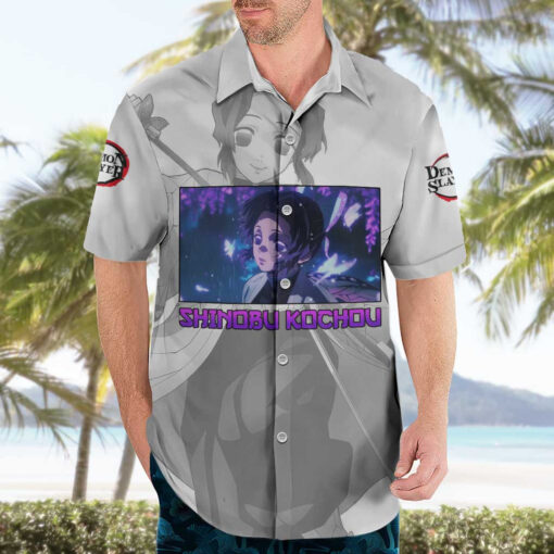 Chemise hawaïenne Shinobu Kochou Demon Slayer anime – Image 3