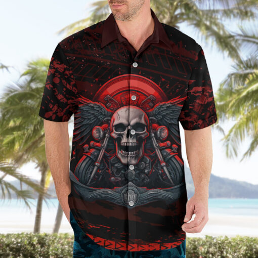 Chemise hawaïenne Crâne biker Légende jamais morte – Image 3