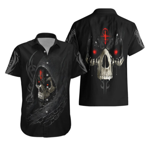 Chemise hawaïenne Crâne faucheur noir – Image 3