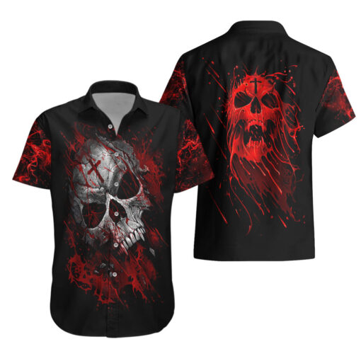Chemise hawaïenne Crâne cri de crâne ensanglanté – Image 3