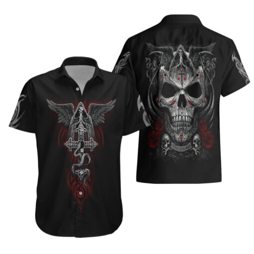 Chemise hawaïenne Crâne croix serpent crâne sanglant – Image 3