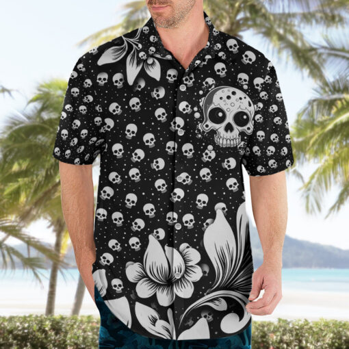 Chemise hawaïenne Crâne mignon amusant et floral – Image 3