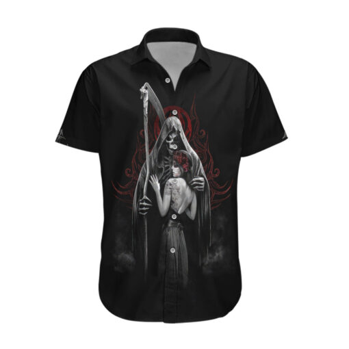 Chemise hawaïenne Crâne ange de la mort et fille Dia de Muertos