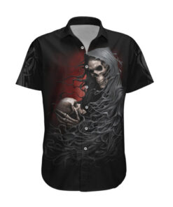 Chemise hawaïenne Crâne ange de la mort tient crâne