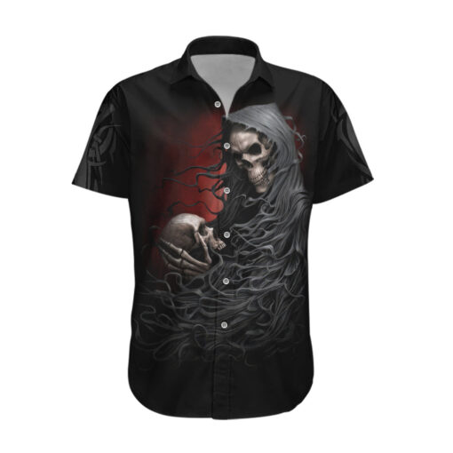 Chemise hawaïenne Crâne ange de la mort tient crâne