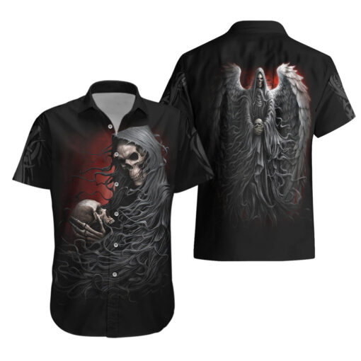 Chemise hawaïenne Crâne ange de la mort tient crâne – Image 3