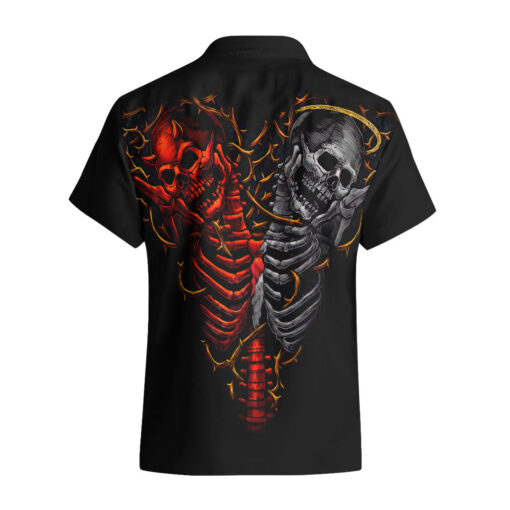 Chemise hawaïenne Crâne diable et ange crânes jumeaux – Image 2