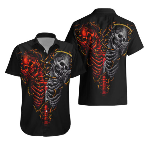 Chemise hawaïenne Crâne diable et ange crânes jumeaux – Image 3