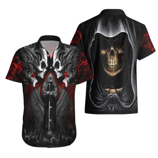 Chemise hawaïenne Crâne double crâne et ange de la mort – Image 3