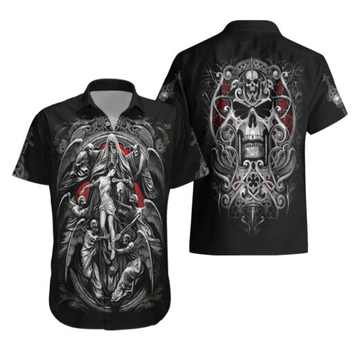 Chemise hawaïenne Crâne faucheurs éthérés anges de la mort au visage de crâne – Image 3
