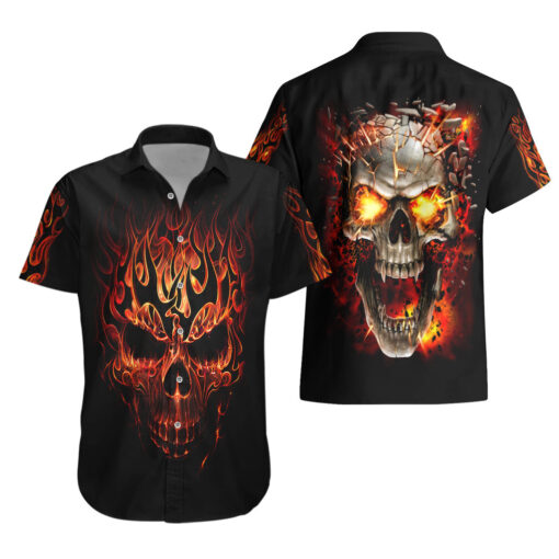 Chemise hawaïenne Crâne feu tatouage cri – Image 3