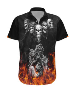 Chemise hawaïenne Crâne cinq crânes avec moto