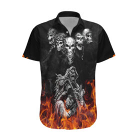 Chemise hawaïenne Crâne cinq crânes avec moto