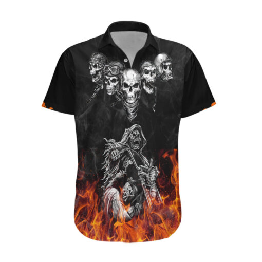 Chemise hawaïenne Crâne cinq crânes avec moto