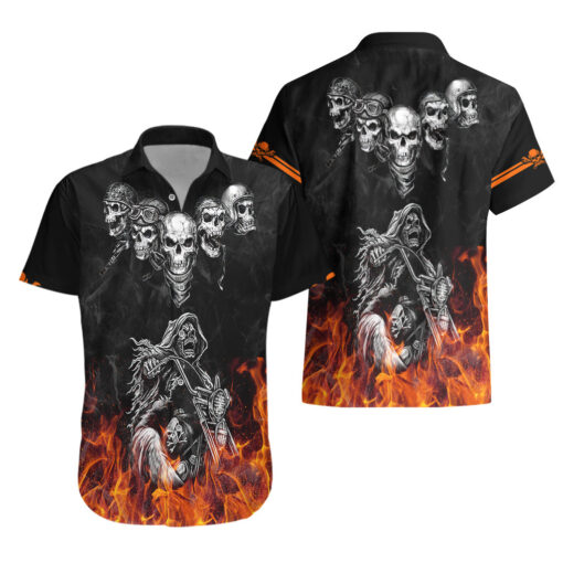 Chemise hawaïenne Crâne cinq crânes avec moto – Image 3