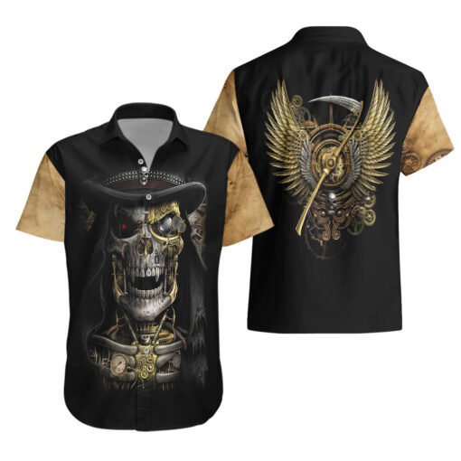 Chemise hawaïenne Crâne Crâne d’or Steampunk – Image 3