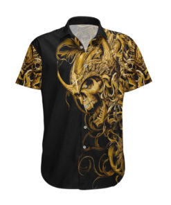 Chemise hawaïenne Crâne Guerrier d’or Royal