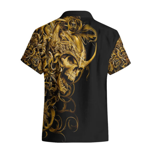 Chemise hawaïenne Crâne Guerrier d’or Royal – Image 2