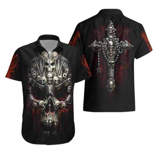 Chemise hawaïenne Crâne Tête squelette Croix Crâne – Image 3