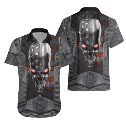 Chemise hawaïenne Crâne Métal Tête Américaine – Image 3