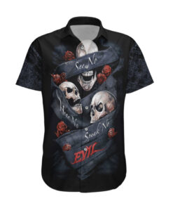 Chemise hawaïenne Crâne Pas Voir Mal Rose Rouge Jean
