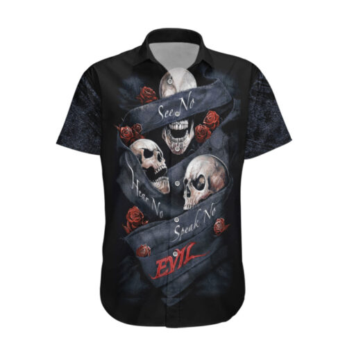 Chemise hawaïenne Crâne Pas Voir Mal Rose Rouge Jean