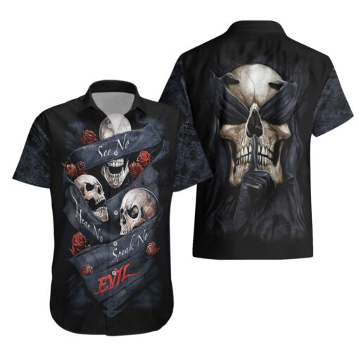 Chemise hawaïenne Crâne Pas Voir Mal Rose Rouge Jean – Image 3