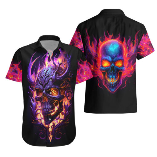 Chemise hawaïenne Crâne Feu Violet – Image 3