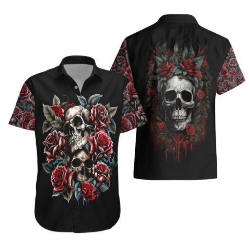 Chemise hawaïenne Crâne Rose Rouge – Image 3