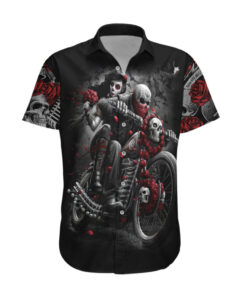 Chemise hawaïenne Crâne Motard Fille Rose