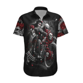 Chemise hawaïenne Crâne Motard Fille Rose